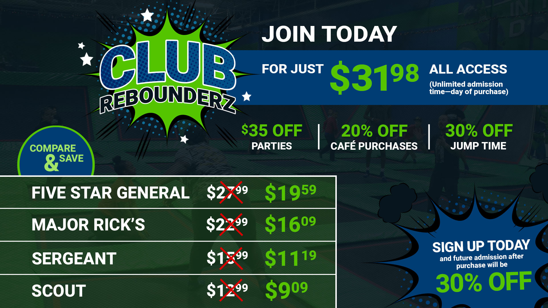 Club Rebounderz Pricing Chart